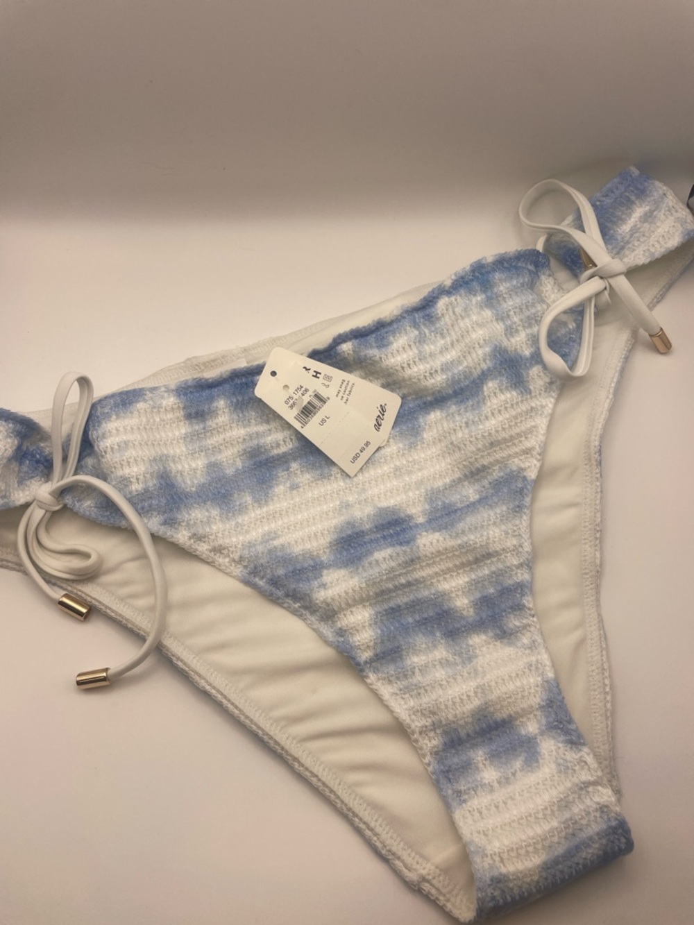 New aerie bikini bottom cheeky coquette Blue White Tie-Dye knit Bikini nwt large